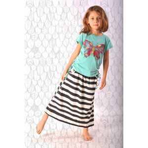 Paper Wings girls maxi skirt 10 12 Organic cotton black cream stripe bustle long